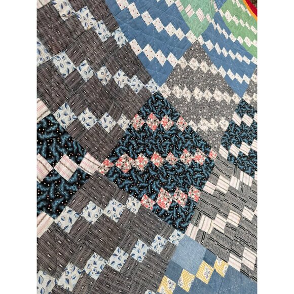 Vintage 1930s Fabric Postage Stamp Quilt 77.5x78" Rustic - Picture 8 of 16